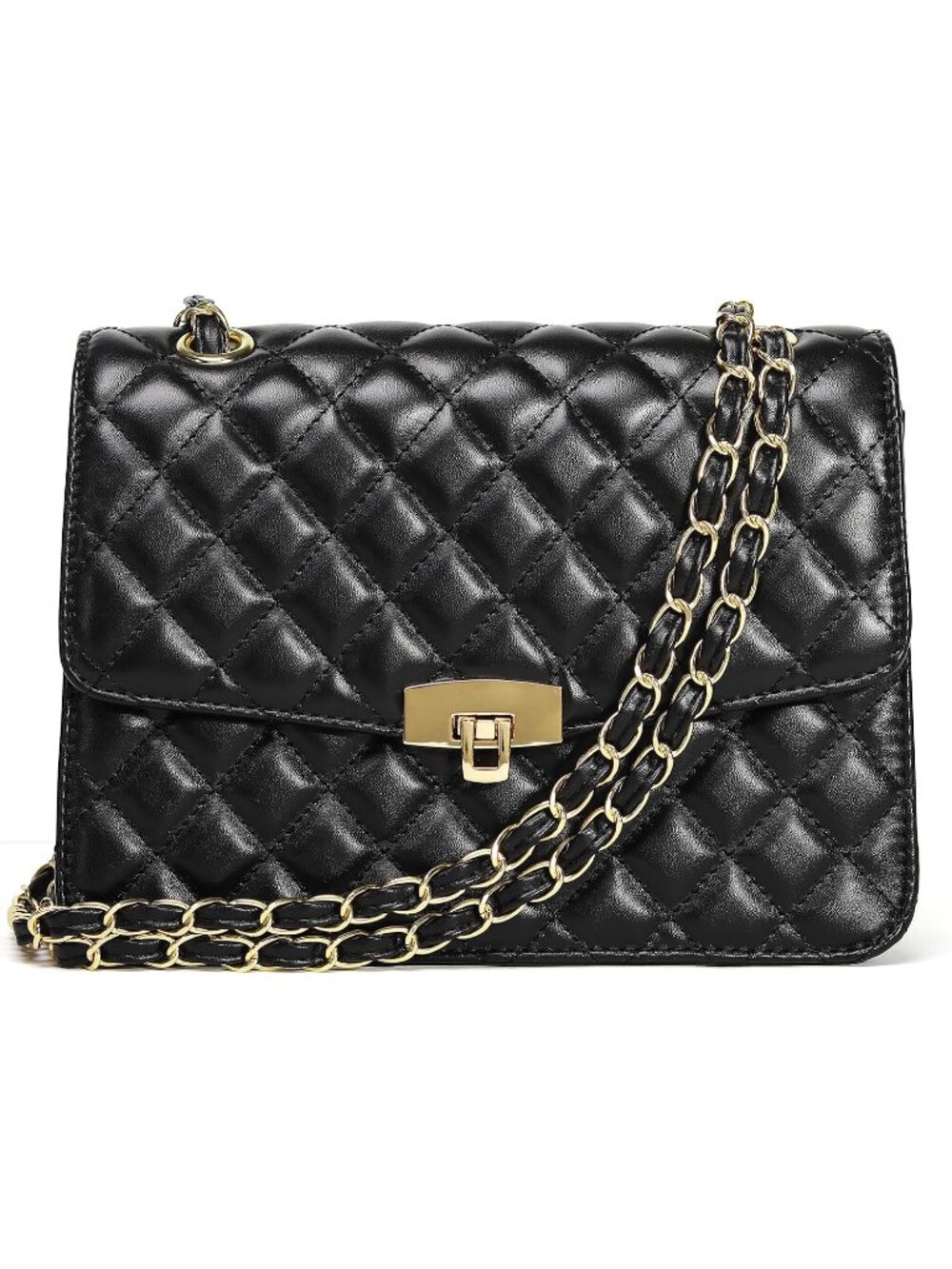 Women's Black Quilted Leather Satchel Chain Strap Crossbody Shoulder Bag